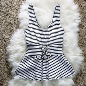 Express Navy Striped Peplum Corset Tank